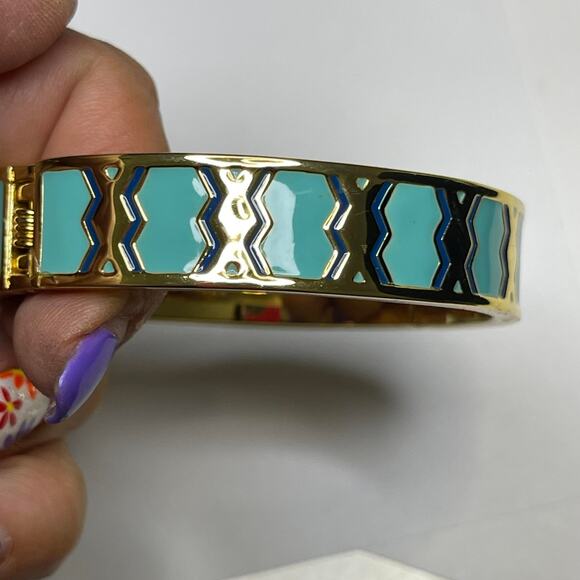 Talbots bangle bracelet gold tone with turquoise green blue teal enamel classic - Picture 2 of 16
